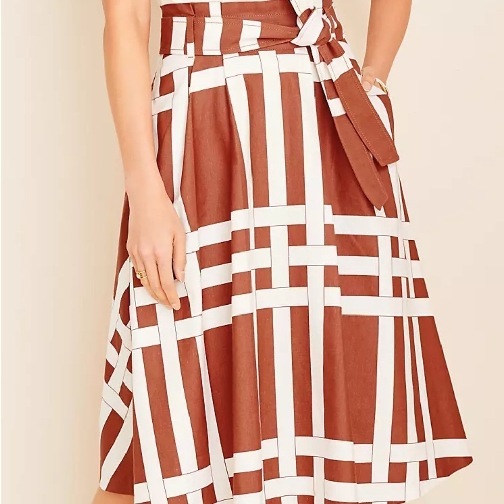 NWT Ann Taylor Linen Cotton Basketweave Tie Waist Skirt Womens 14 Career Boho